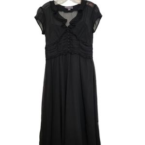 Liz Claiborne black short sleeve sheer lined button bodice cocktail party dress